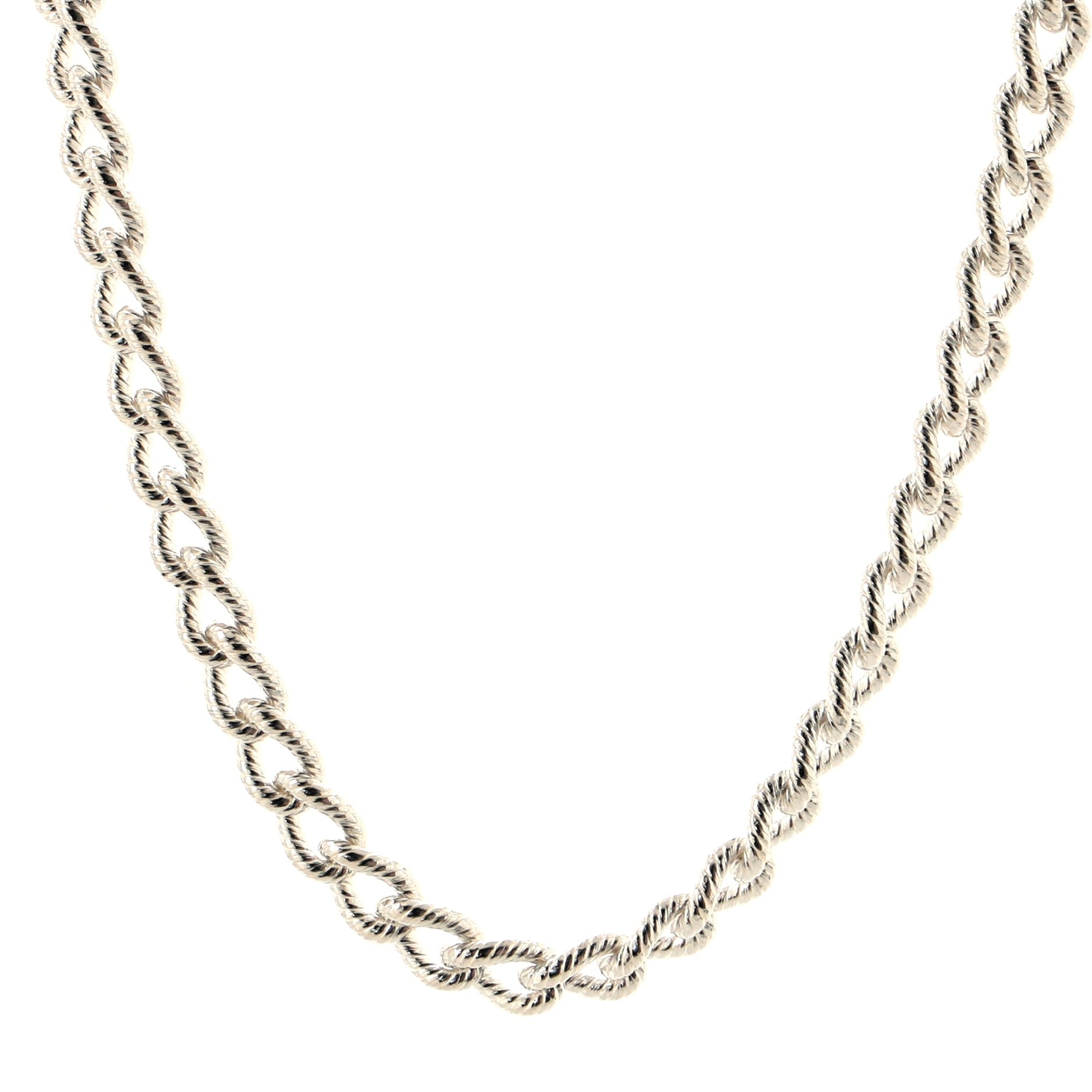 Textured Rope Link Chain Necklace Sterling Silver