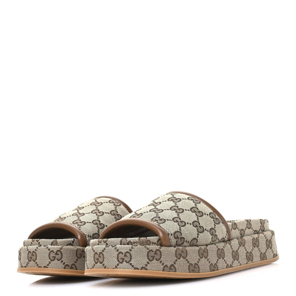 Original GG Canvas Monogram Womens GG Platform Sandals 38 Beige Dark Brown
