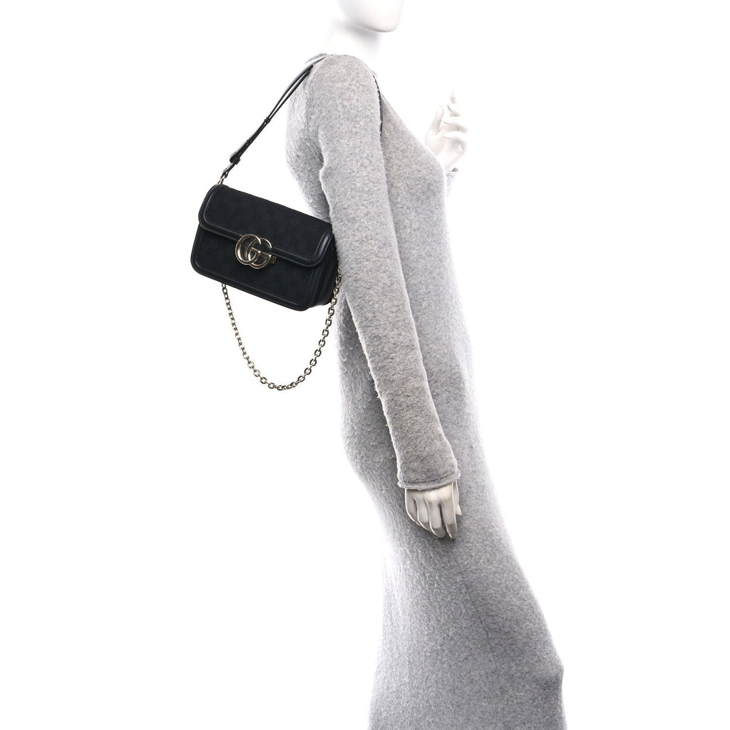 Crepe Wool Silk GG Monogram Go Small Shoulder Bag Black