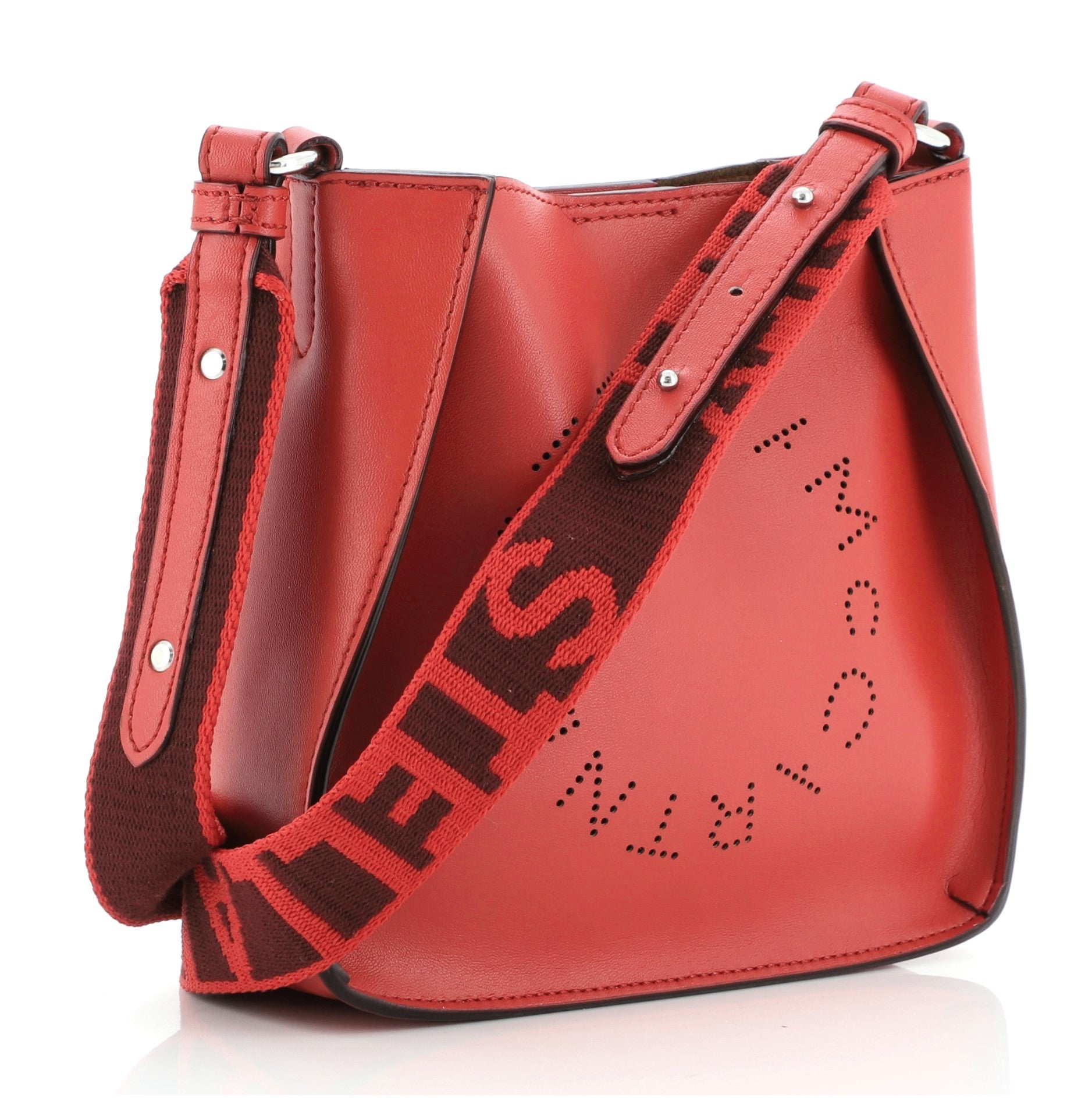 Logo Crossbody Bag Perforated Faux Leather Mini