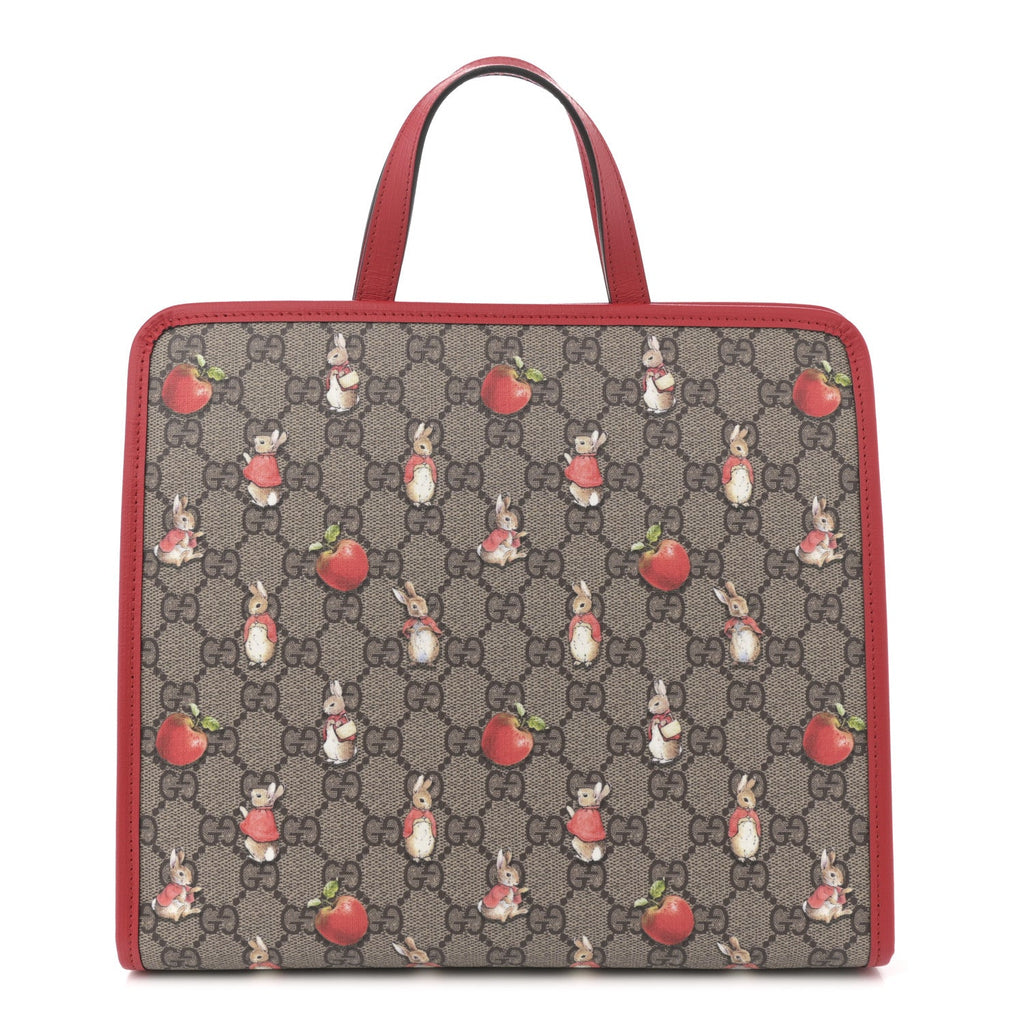 X Peter Rabbit GG Supreme Monogram Rabbit Apple Childrens Tote Beige Ebony Multicolor Bright Hibiscus