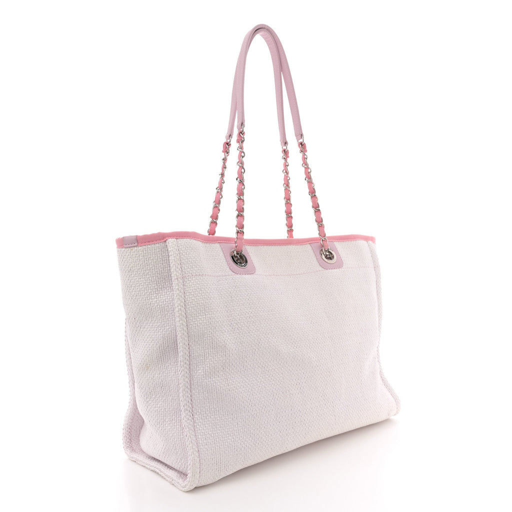 Woven Straw Raffia Small Deauville Tote Pink