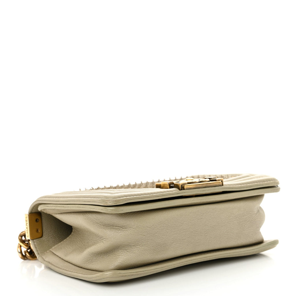 Metallic Lambskin Small Scaled Boy Flap Gold
