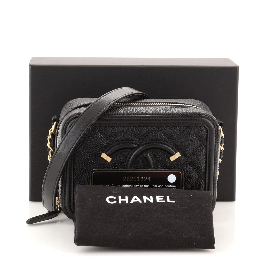 Filigree Vanity Clutch with Chain Quilted Caviar Mini