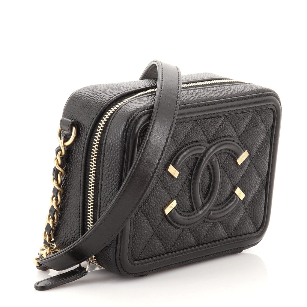 Filigree Vanity Clutch with Chain Quilted Caviar Mini
