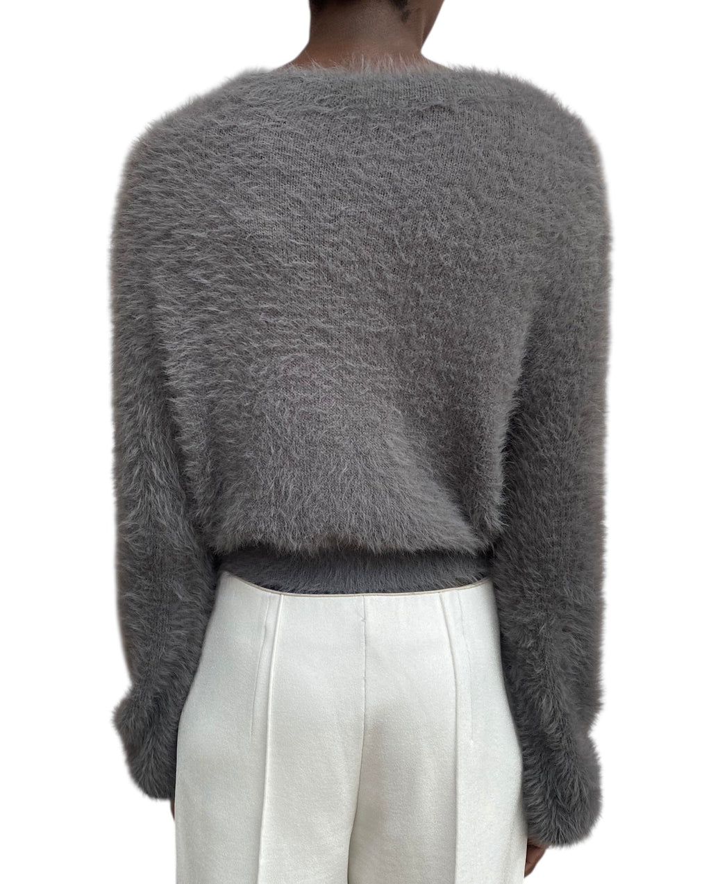 Alberta Ferretti Grey Fuzzy Cropped igan - US 6