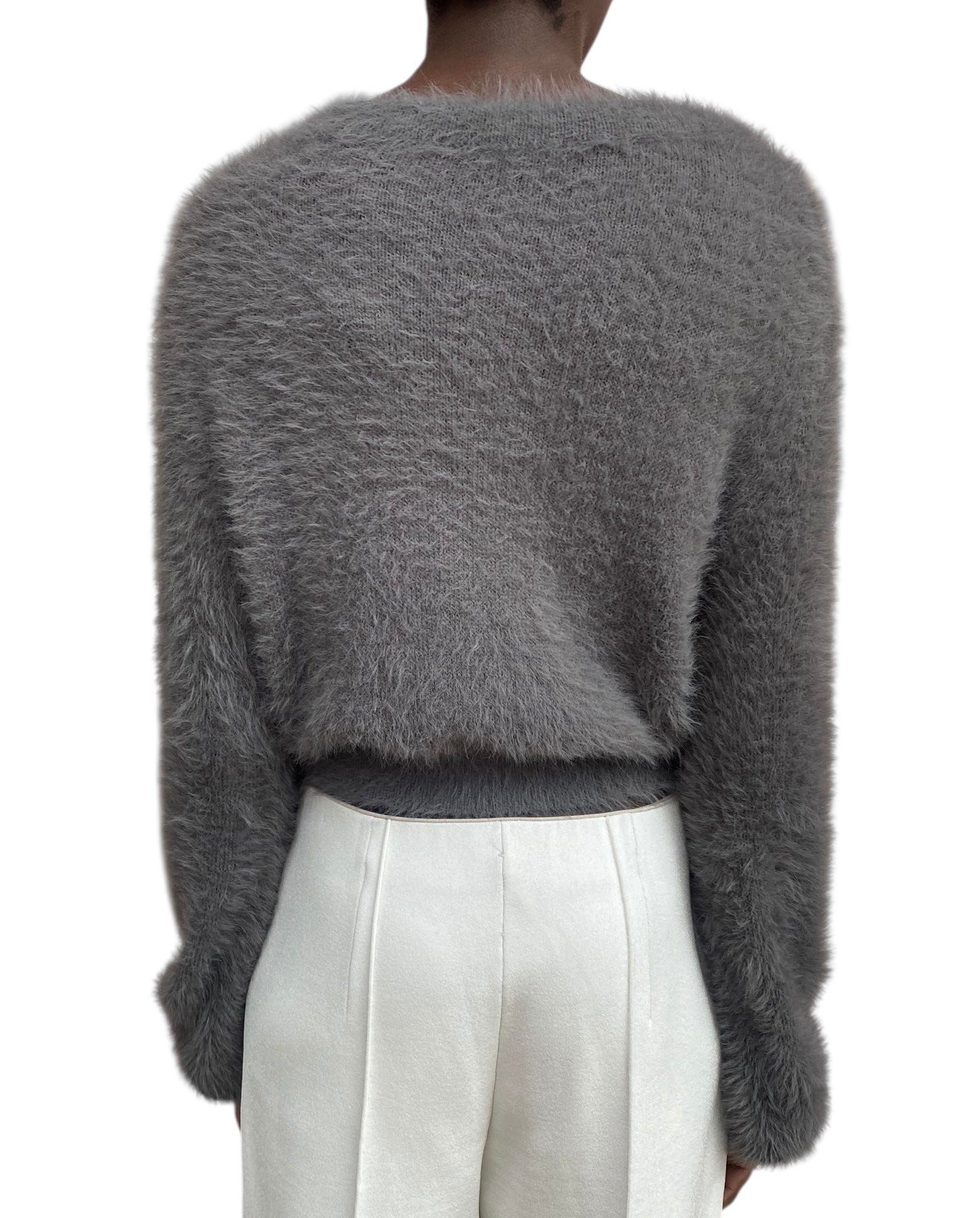 Alberta Ferretti Grey Fuzzy Cropped igan - US 6
