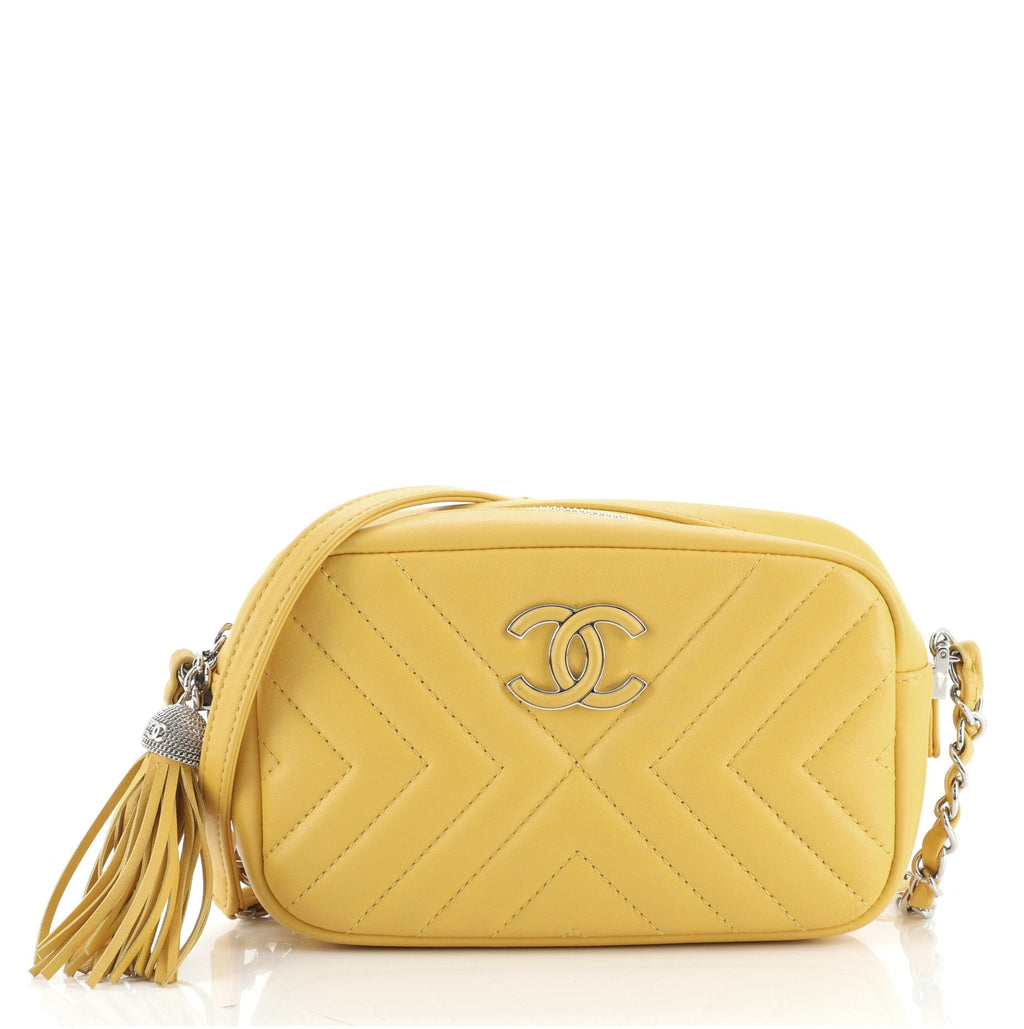 CC Tassel Camera Bag Diagonal Chevron Calfskin Mini