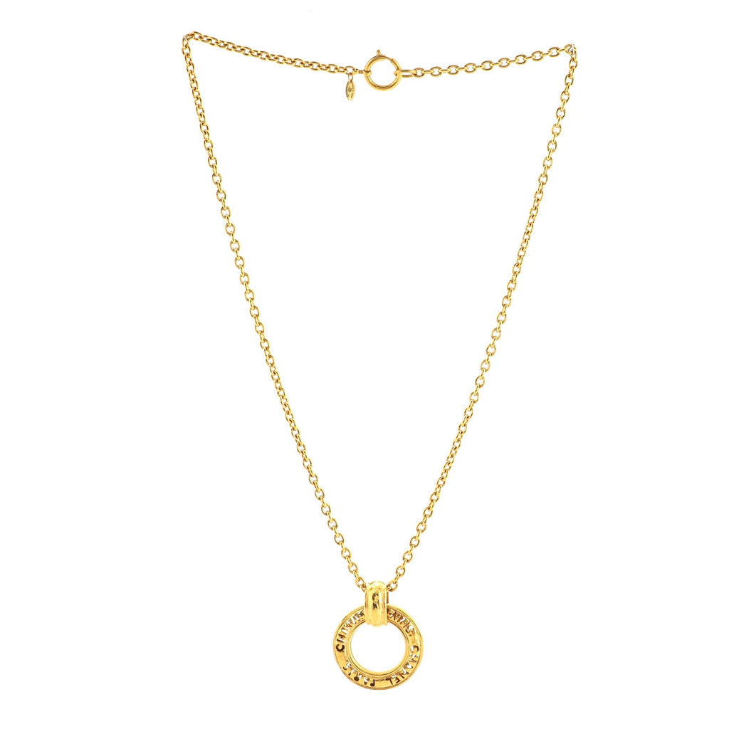 Vintage Logo Circle Pendant Short Necklace Metal