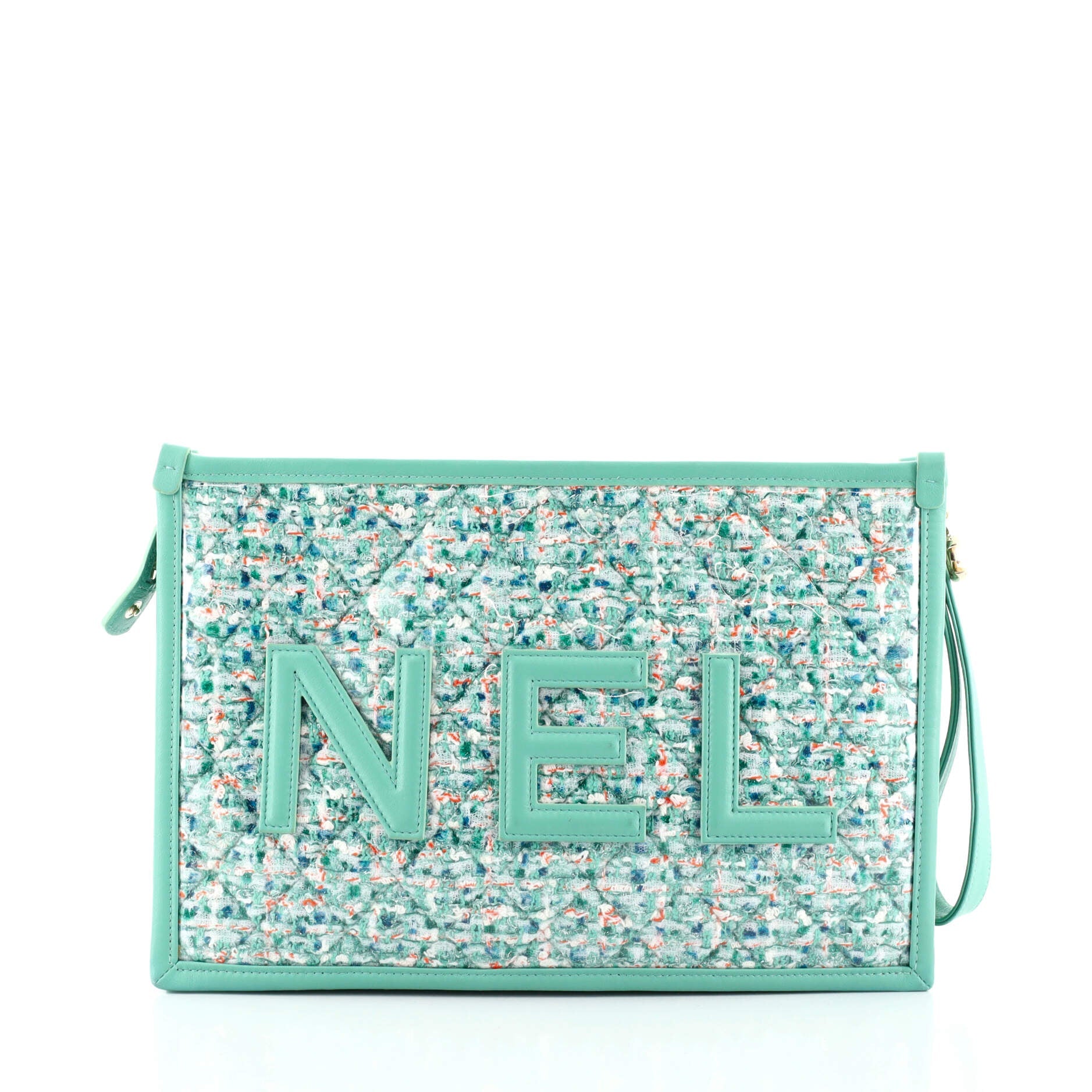 Logo Wristlet Clutch PVC Over Quilted Tweed Large