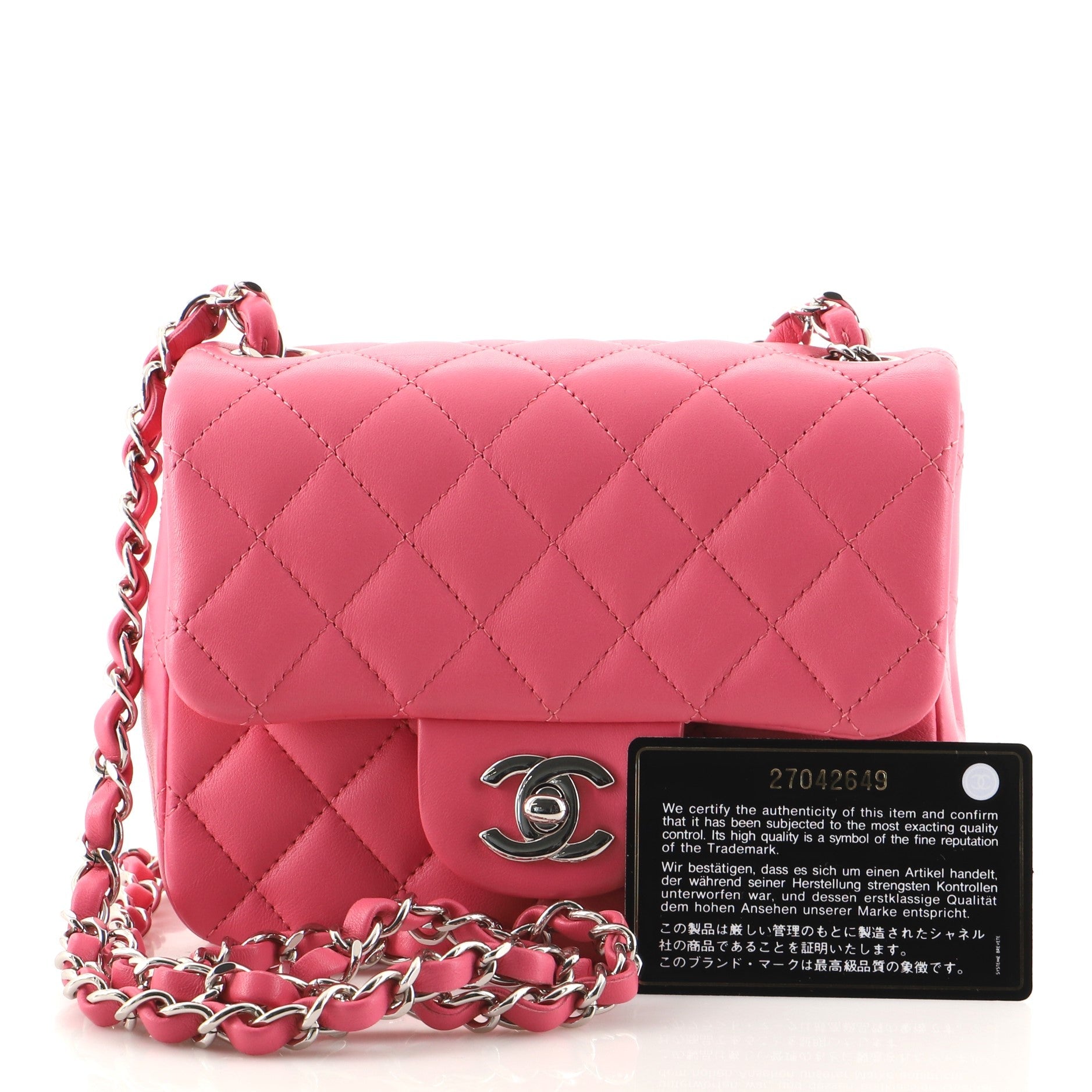 Square Classic Single Flap Bag Quilted Lambskin Mini