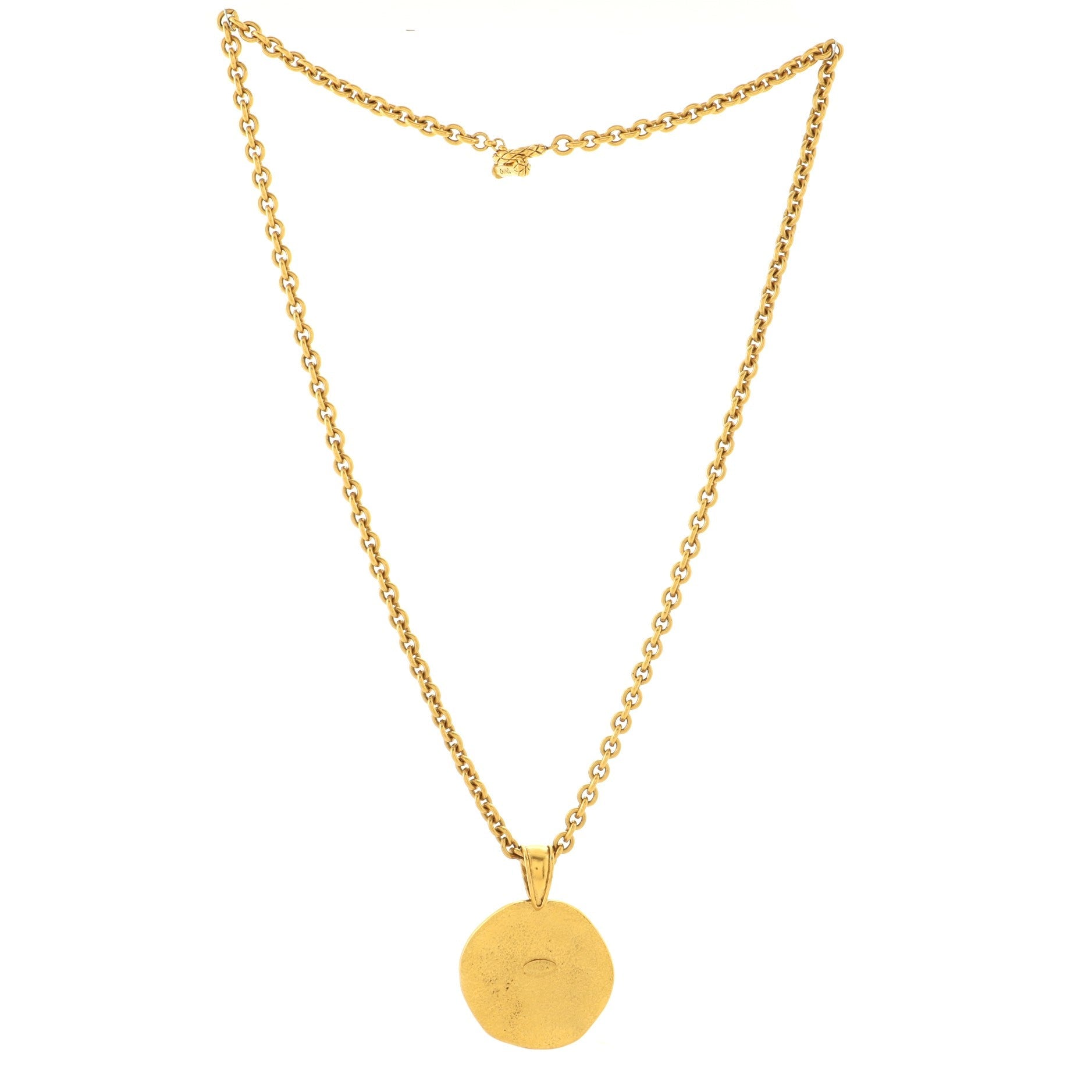 Vintage CC Sun Round Pendant Long Necklace Metal