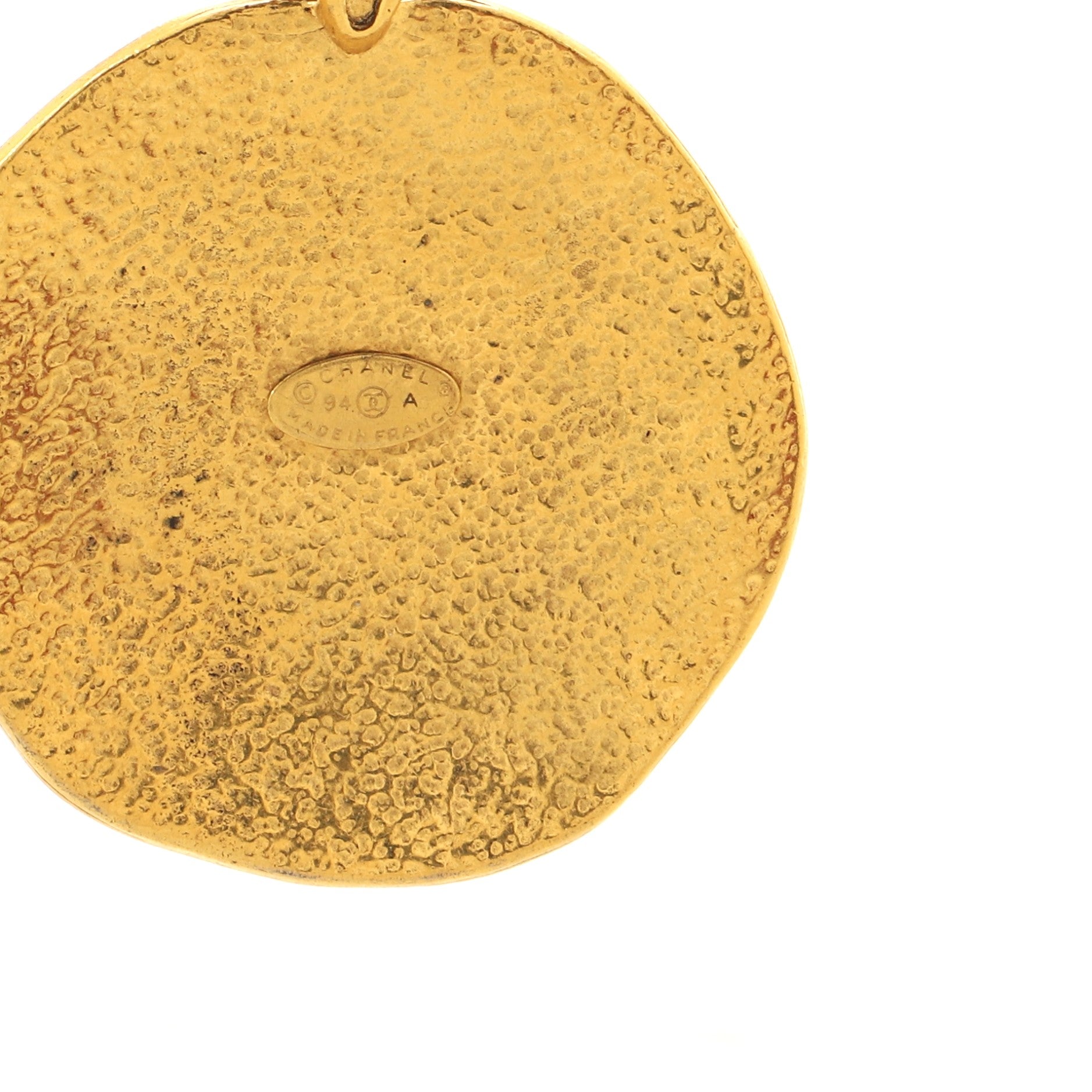 Vintage CC Sun Round Pendant Long Necklace Metal