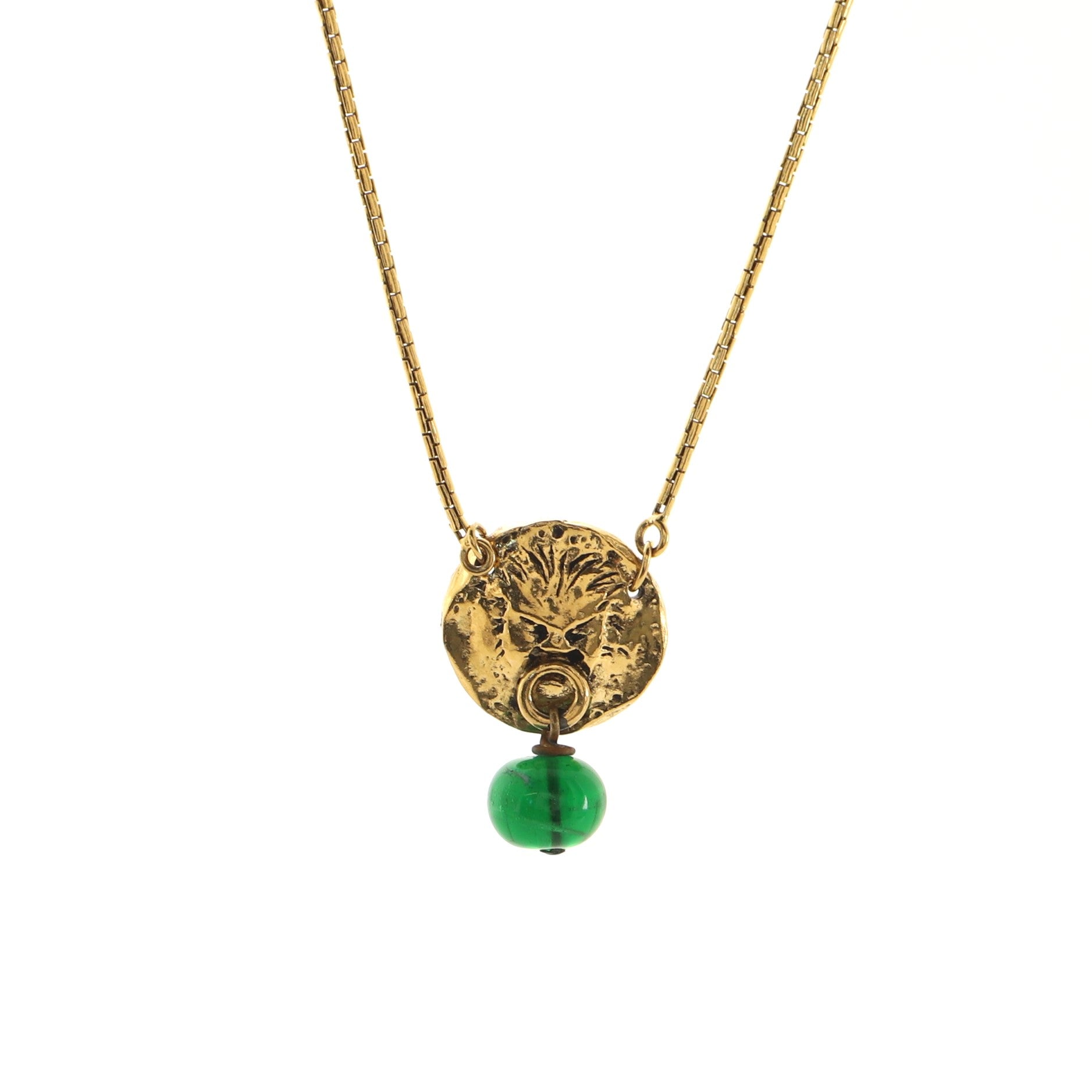 Vintage Lion Head Pendant Necklace Metal with Gripoix