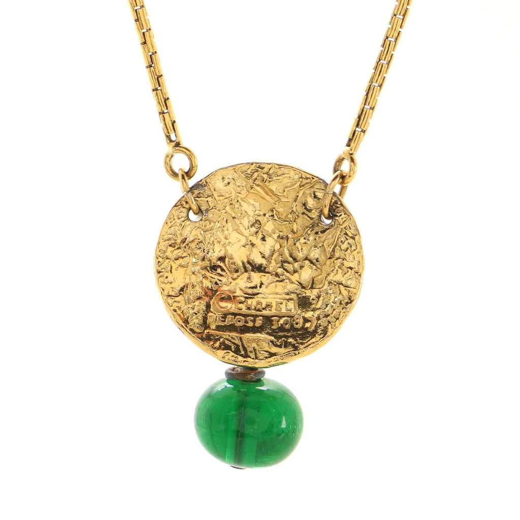 Vintage Lion Head Pendant Necklace Metal with Gripoix