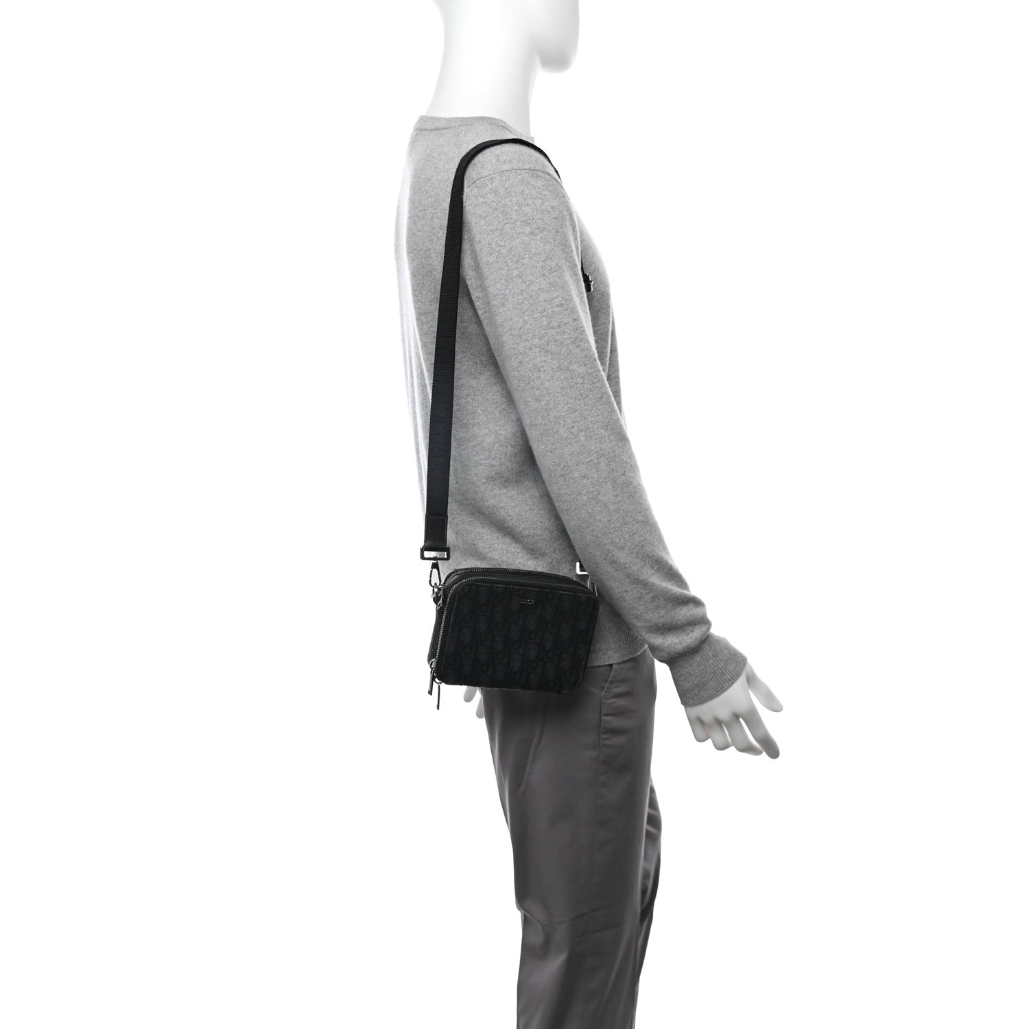 Oblique Zipped With Strap Pouch Black