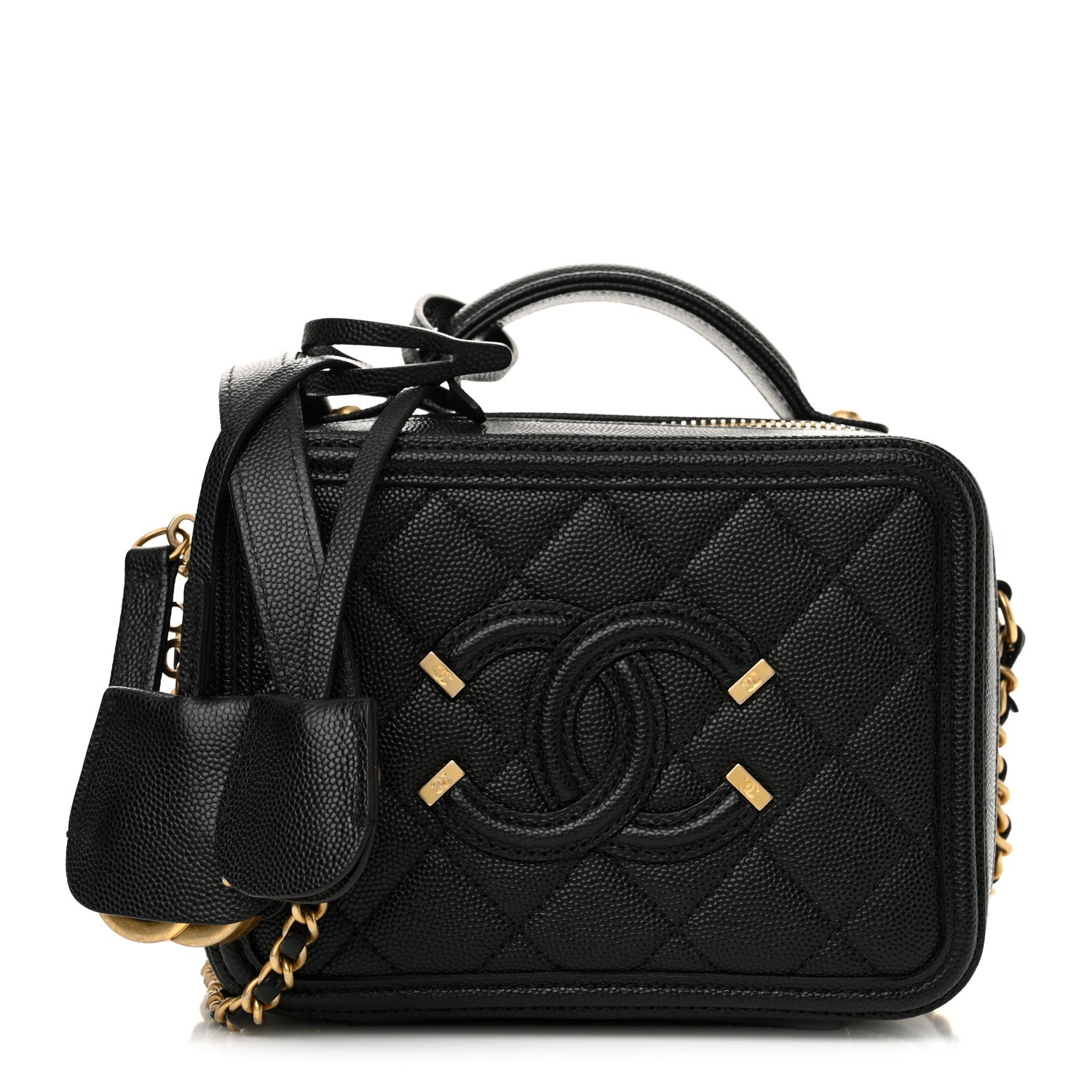 Caviar Quilted Small CC Filigree Vanity Case Black