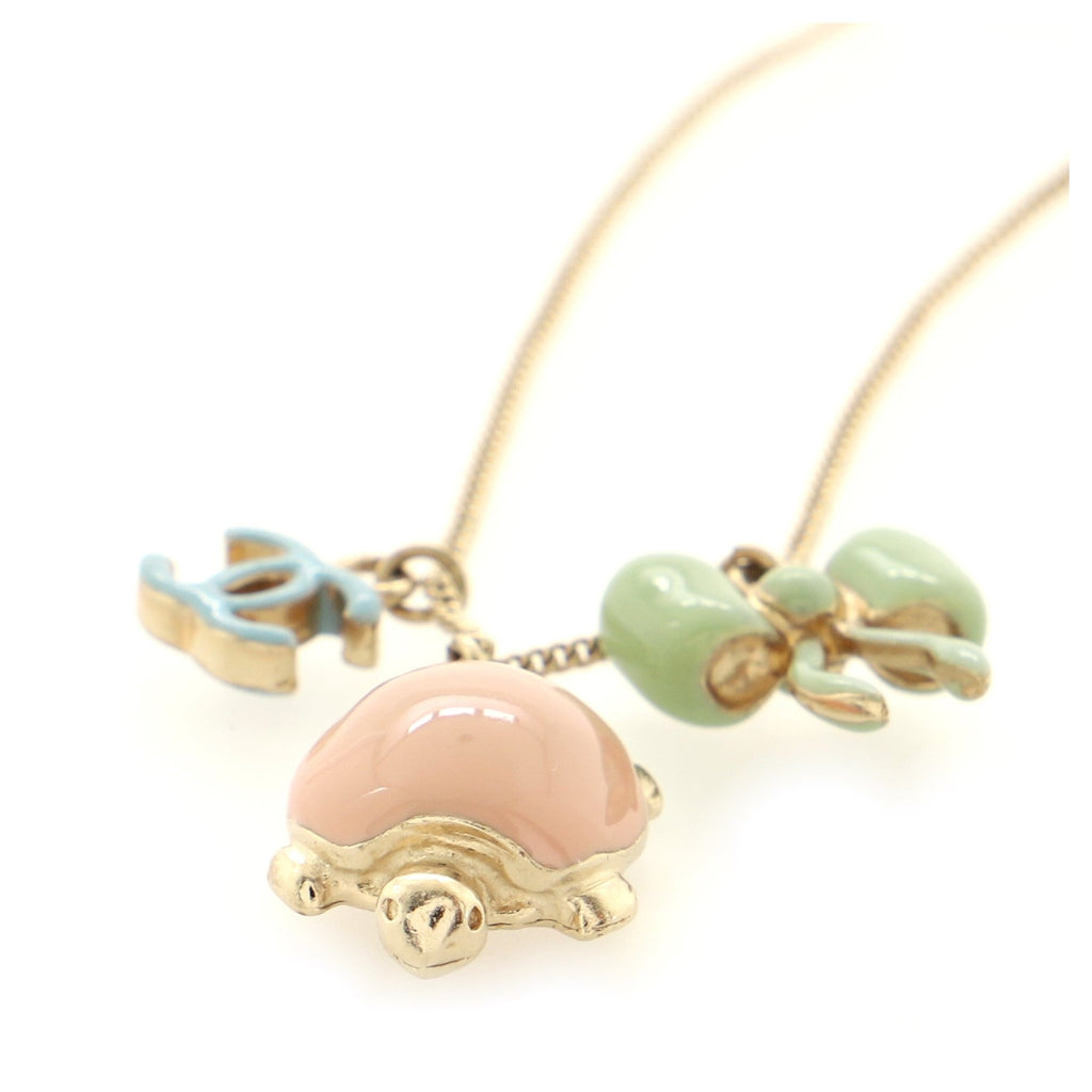 CC Turtle Ribbon Necklace Enamel and Metal