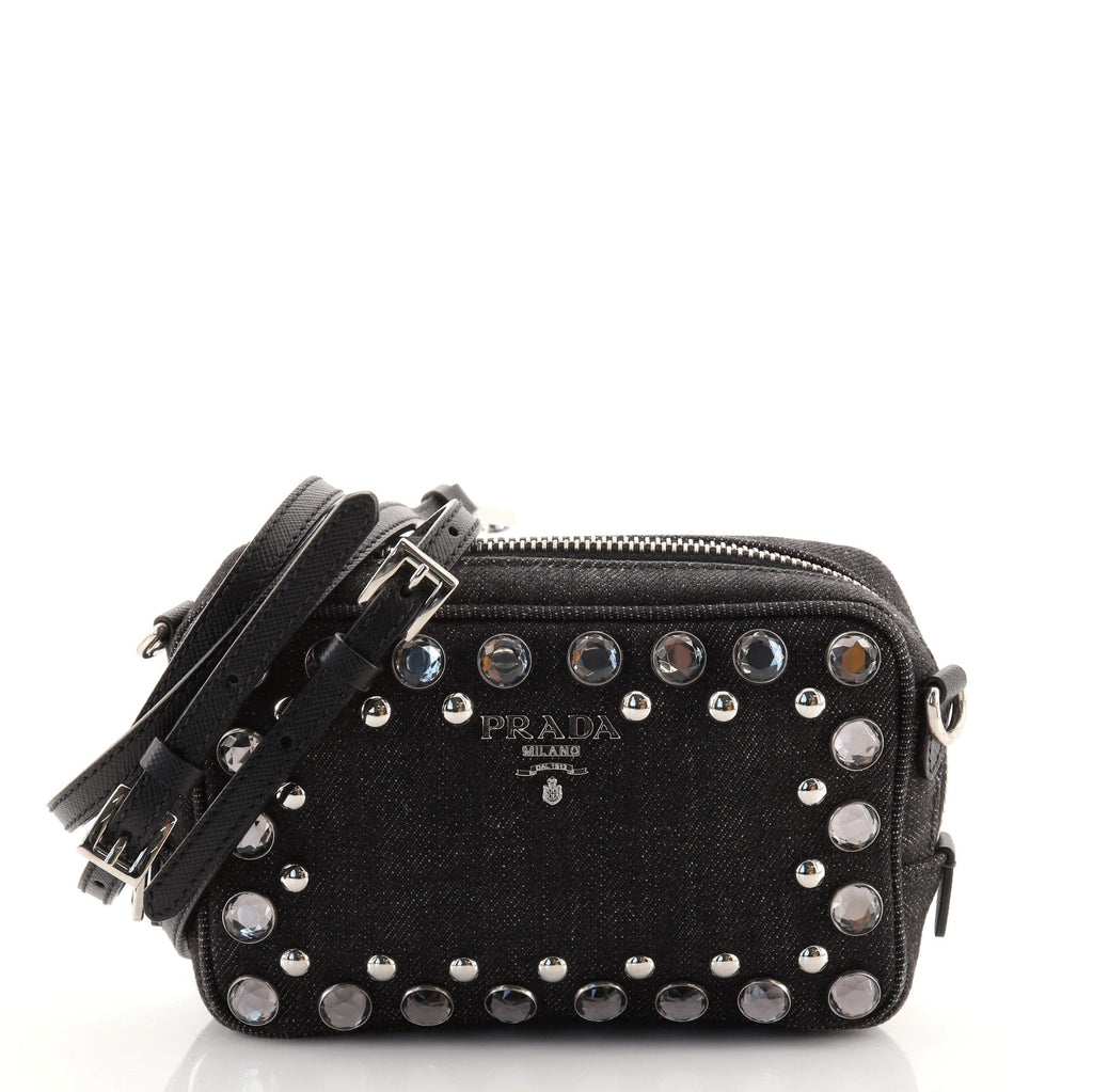 Zip Crossbody Bag Rhinestone Embellished Denim Mini