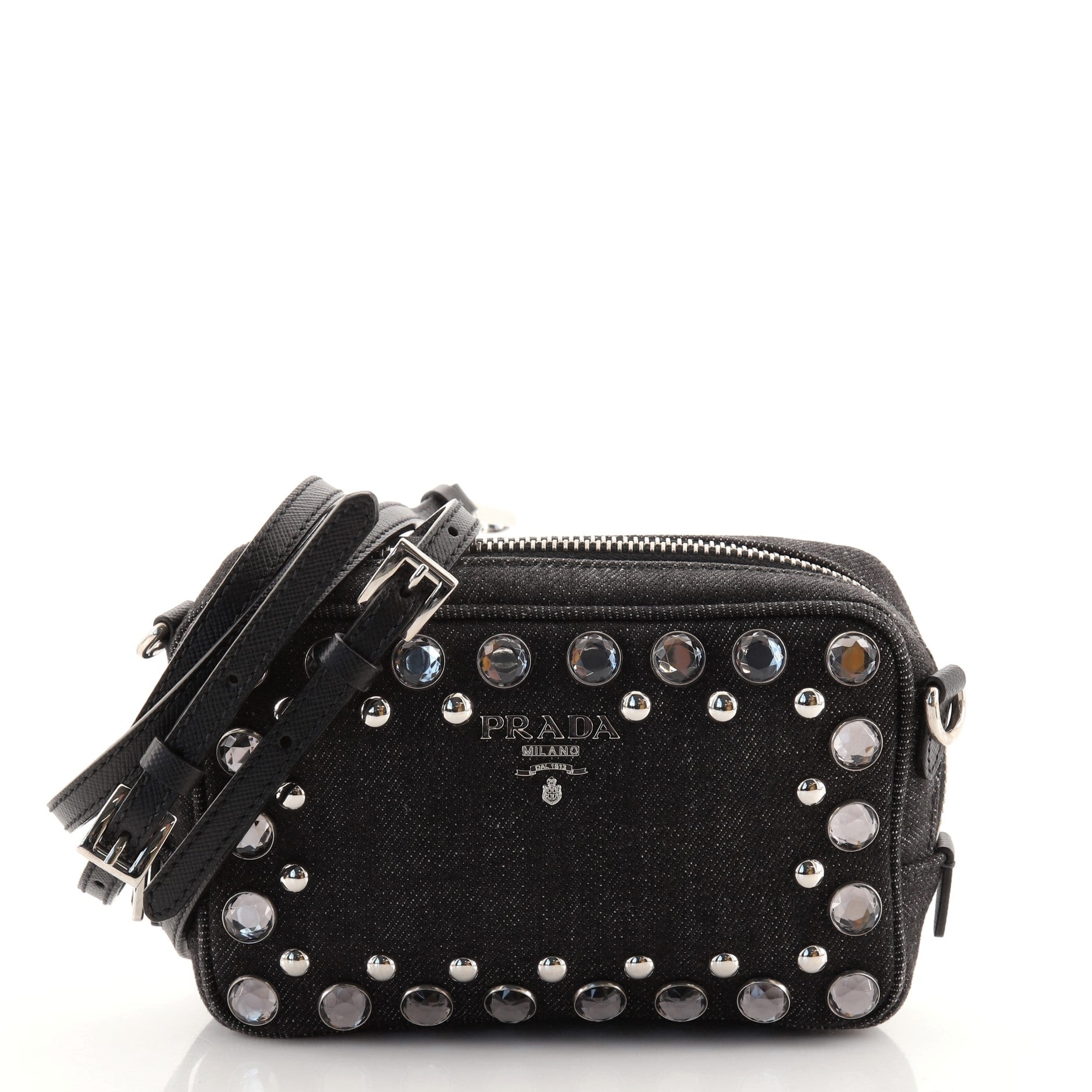 Zip Crossbody Bag Rhinestone Embellished Denim Mini