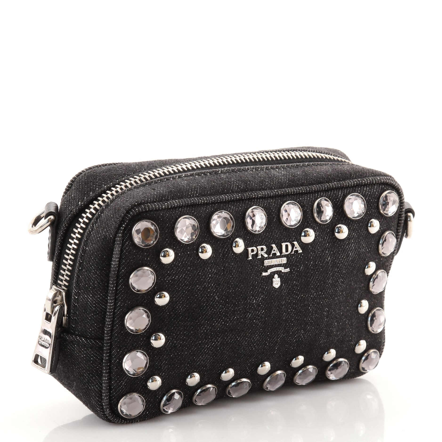 Zip Crossbody Bag Rhinestone Embellished Denim Mini