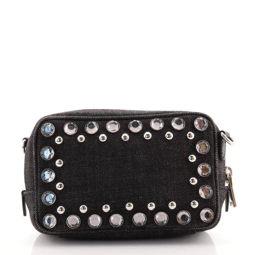 Zip Crossbody Bag Rhinestone Embellished Denim Mini