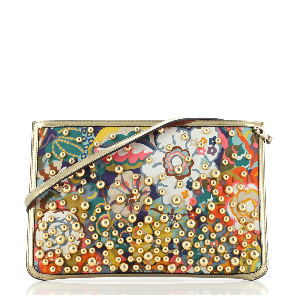 Loubiclutch Embellished Printed Satin with Patent