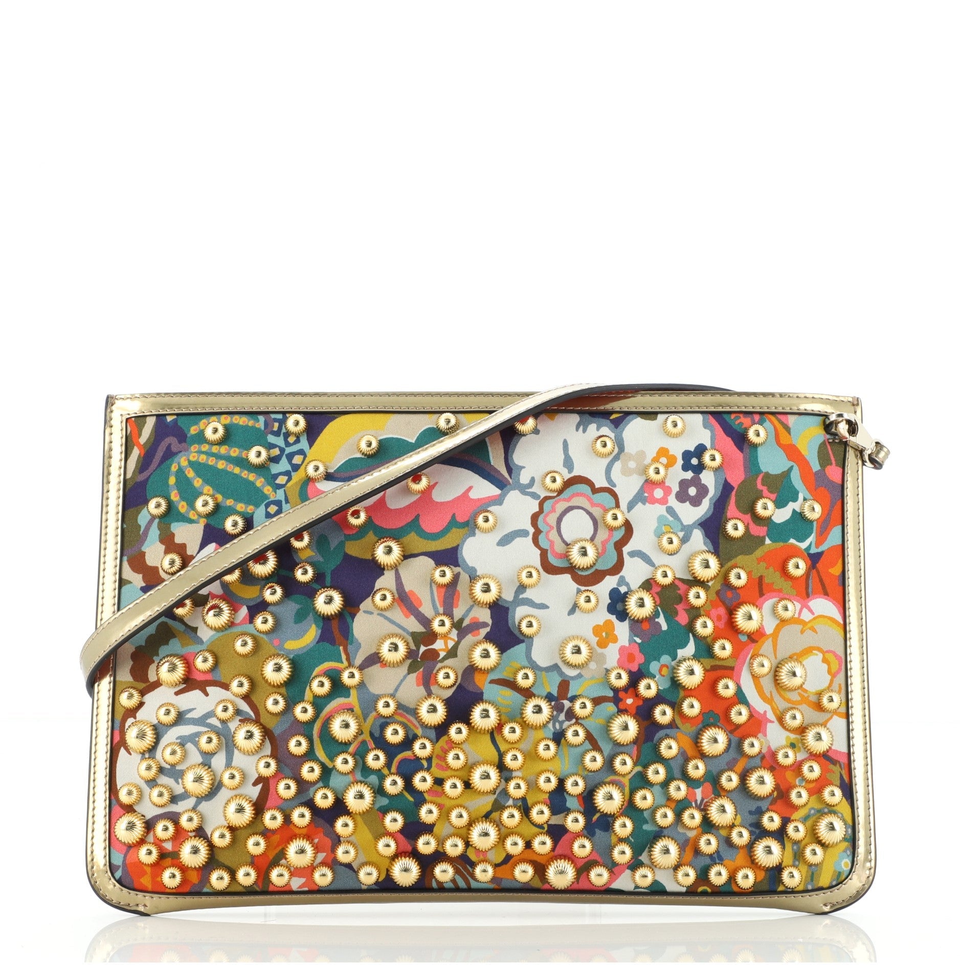 Loubiclutch Embellished Printed Satin with Patent