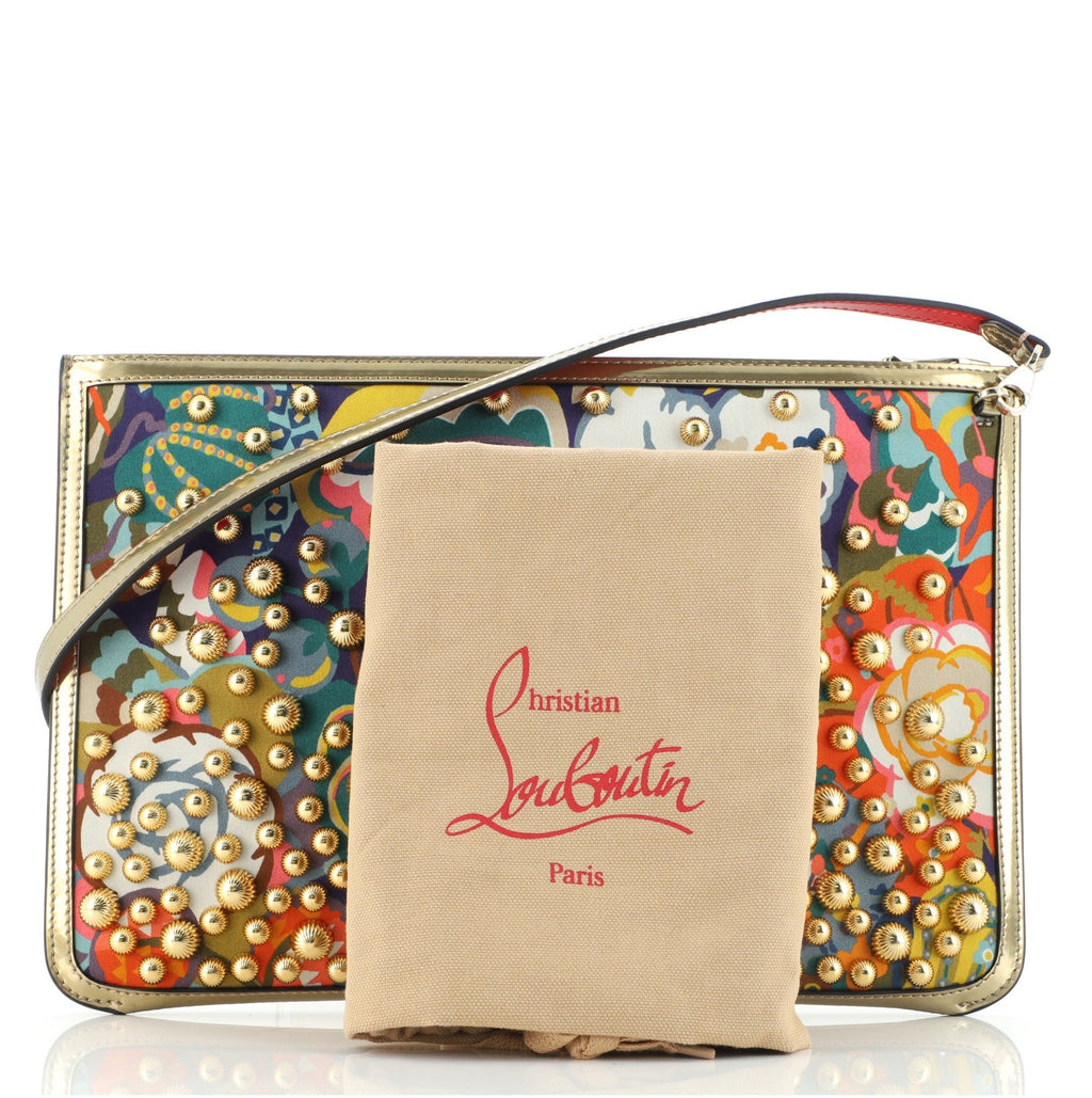 Loubiclutch Embellished Printed Satin with Patent