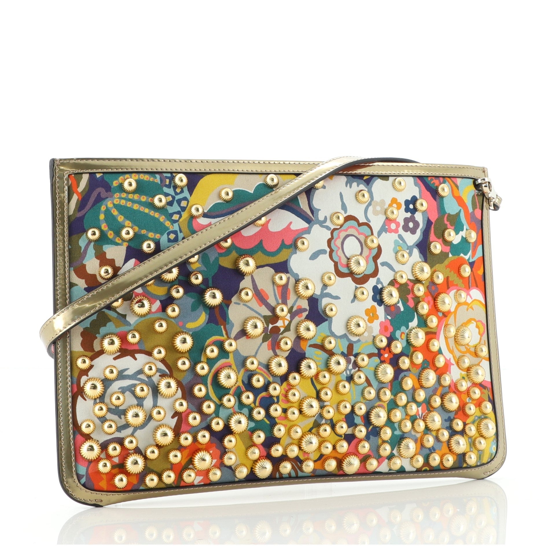 Loubiclutch Embellished Printed Satin with Patent