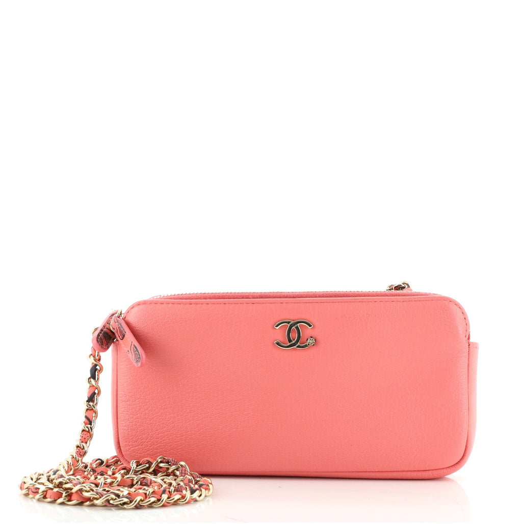 Double Zip Clutch with Chain Goatskin
