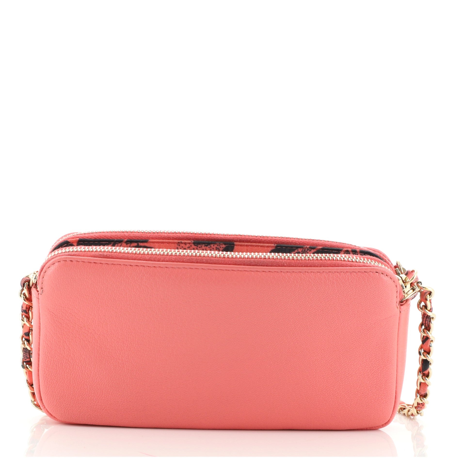 Double Zip Clutch with Chain Goatskin