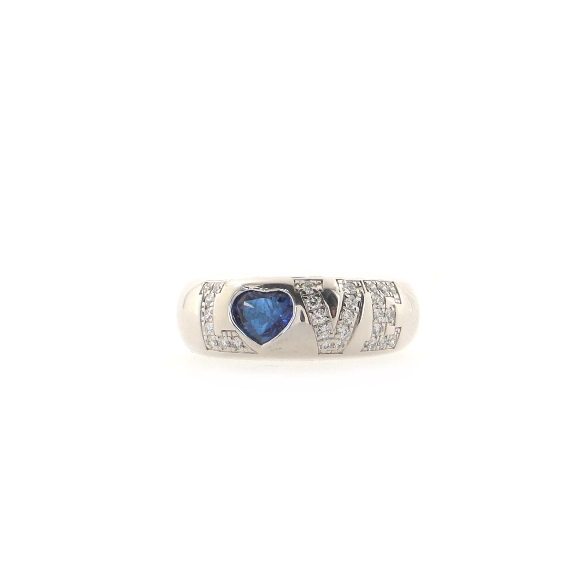 Love Ring 18K White Gold with Blue Sapphire and Diamonds