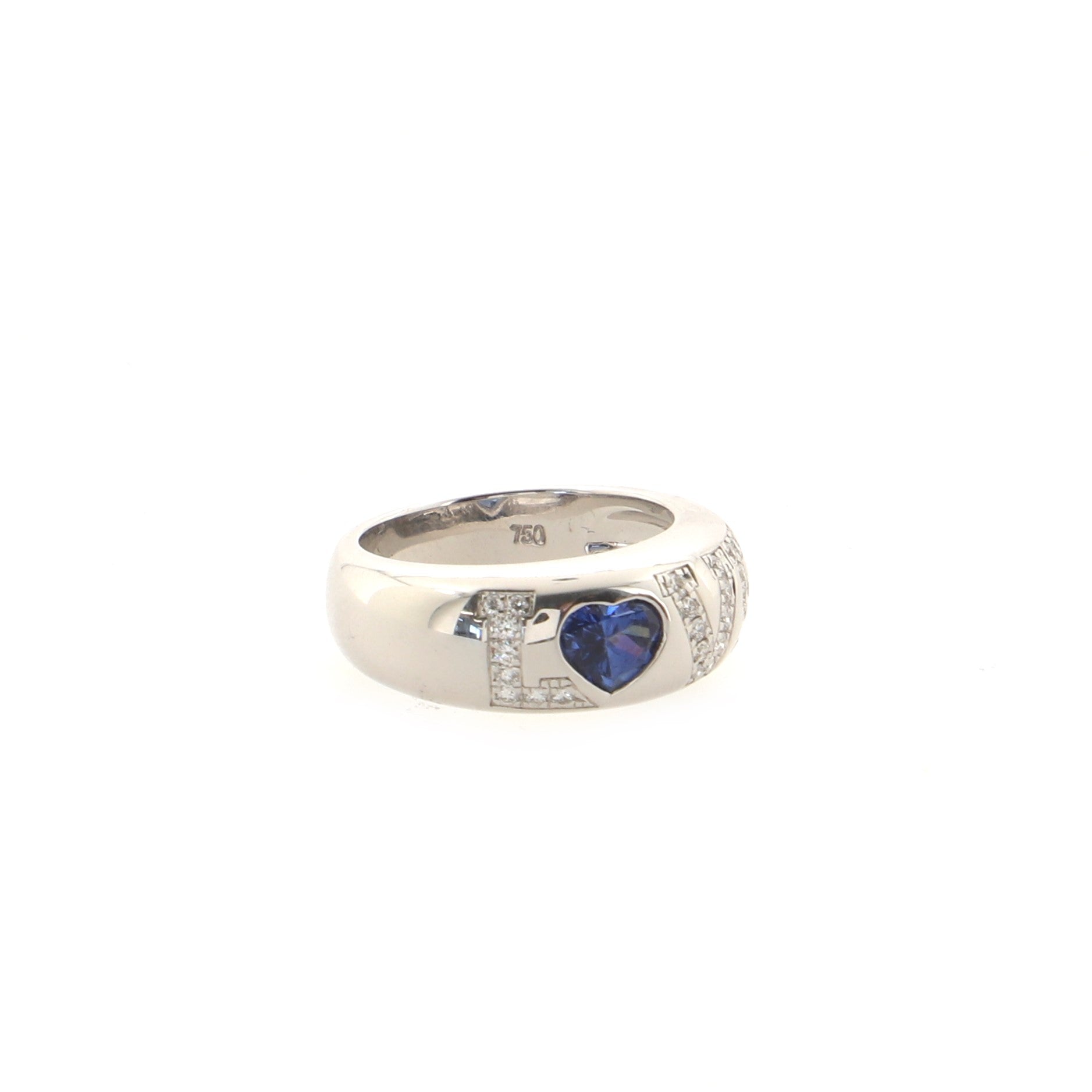 Love Ring 18K White Gold with Blue Sapphire and Diamonds