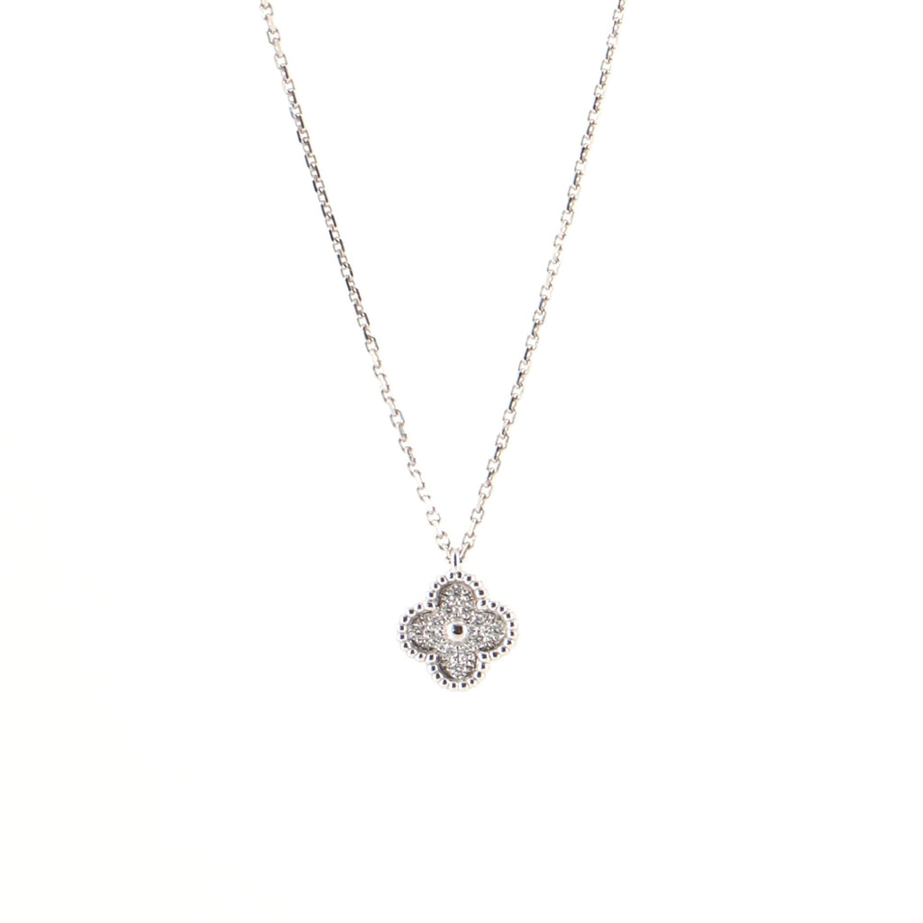 Sweet Alhambra Pendant Necklace 18K White Gold with Diamonds