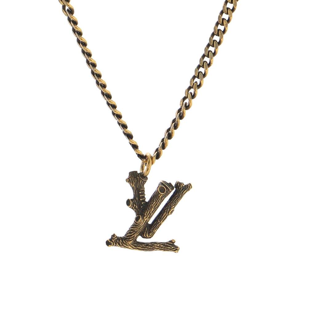 LV Wood Pendant Necklace Metal