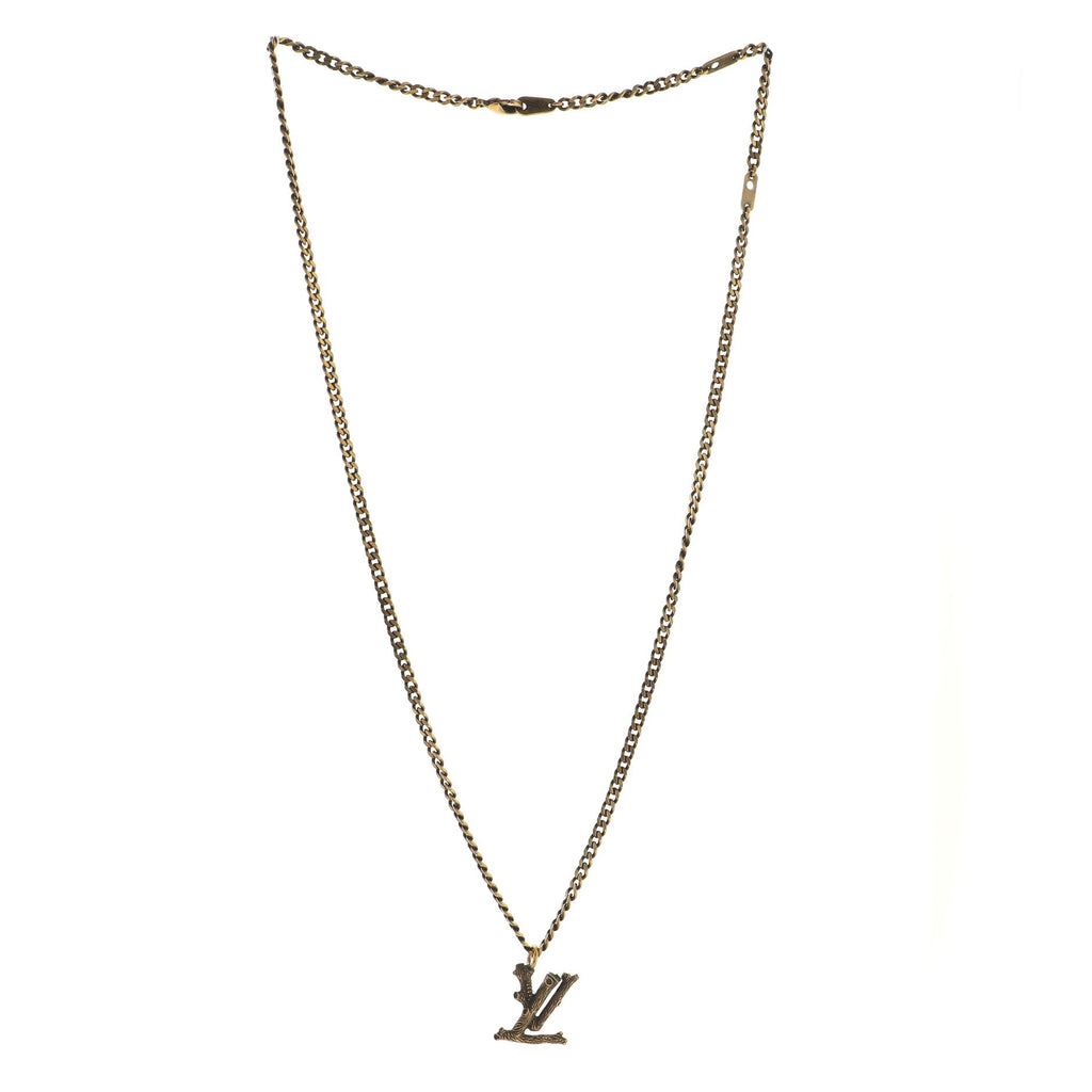 LV Wood Pendant Necklace Metal