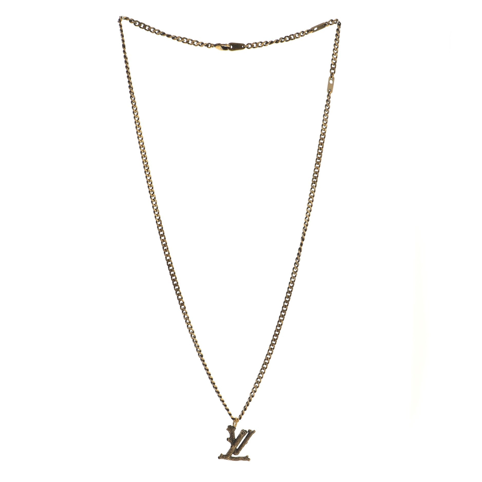 LV Wood Pendant Necklace Metal