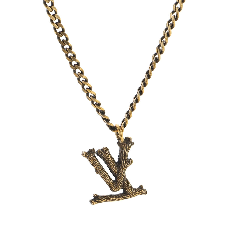 LV Wood Pendant Necklace Metal