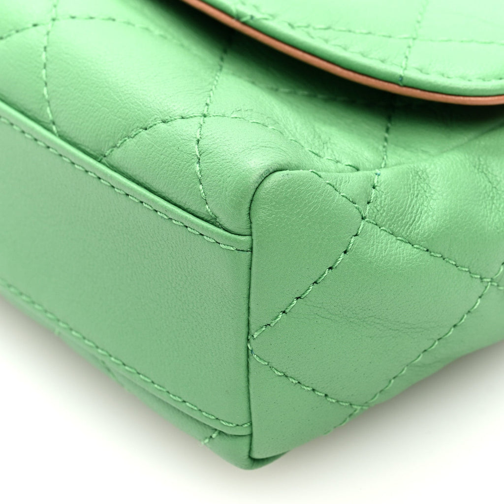 Lambskin Mixed Fibers Quilted Small Cocovado Flap Green