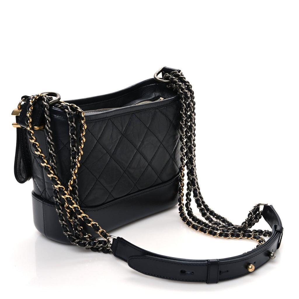 Aged Calfskin Quilted Small Gabrielle Hobo Dark Grey