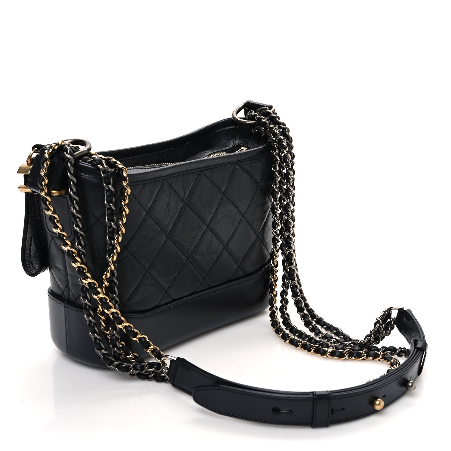 Aged Calfskin Quilted Small Gabrielle Hobo Dark Grey
