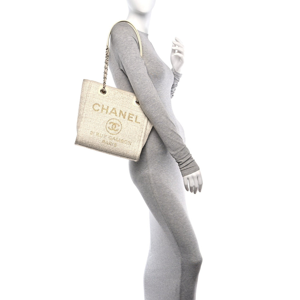 Lurex Boucle Mini Deauville Tote White