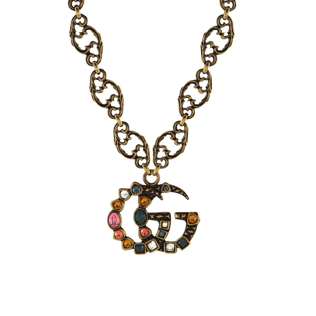 GG Pendant Necklace Metal with Crystals
