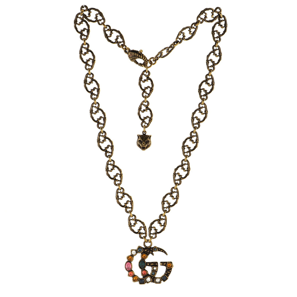 GG Pendant Necklace Metal with Crystals