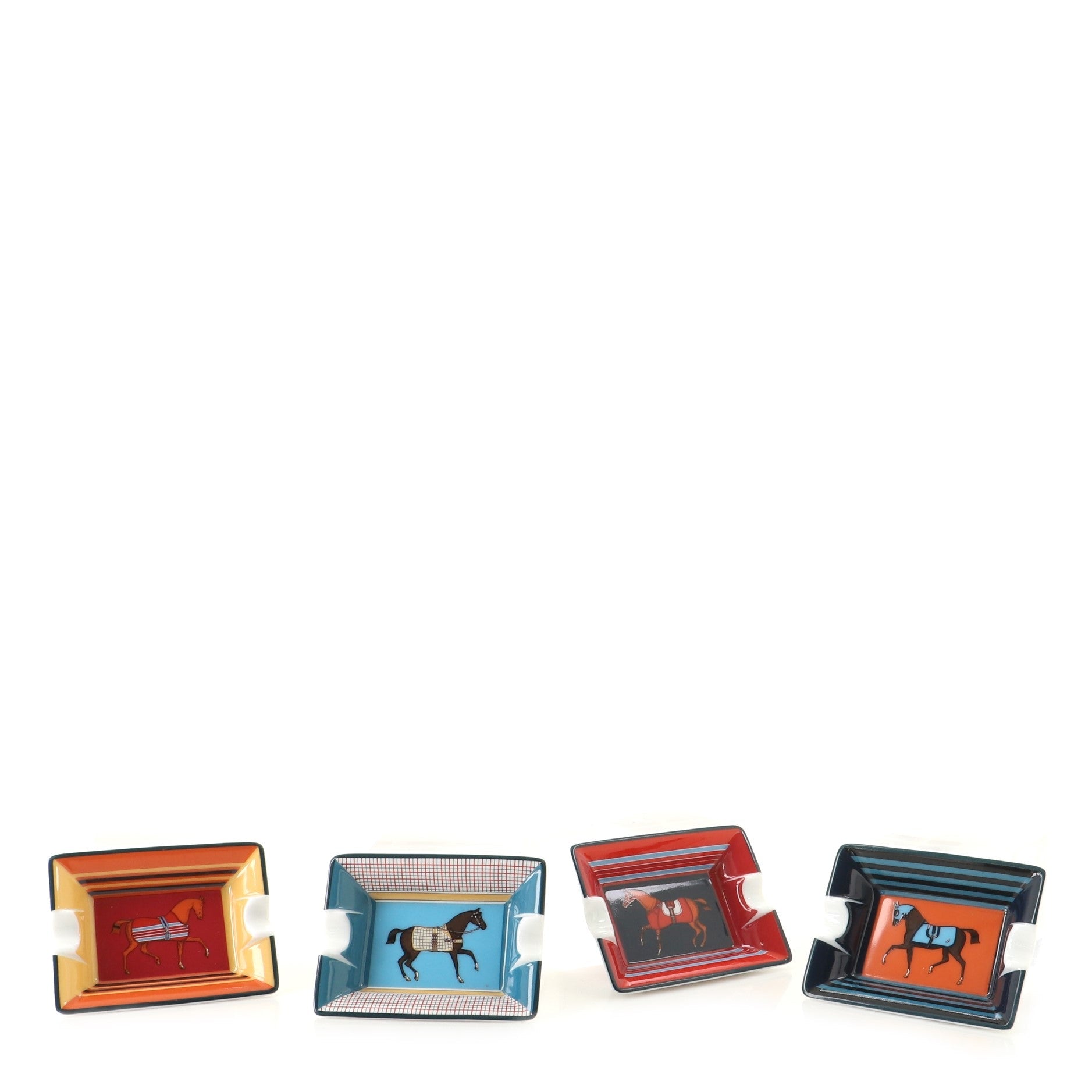 Rocabar a Cheval Set of 4 Mini Ashtrays Printed Porcelain
