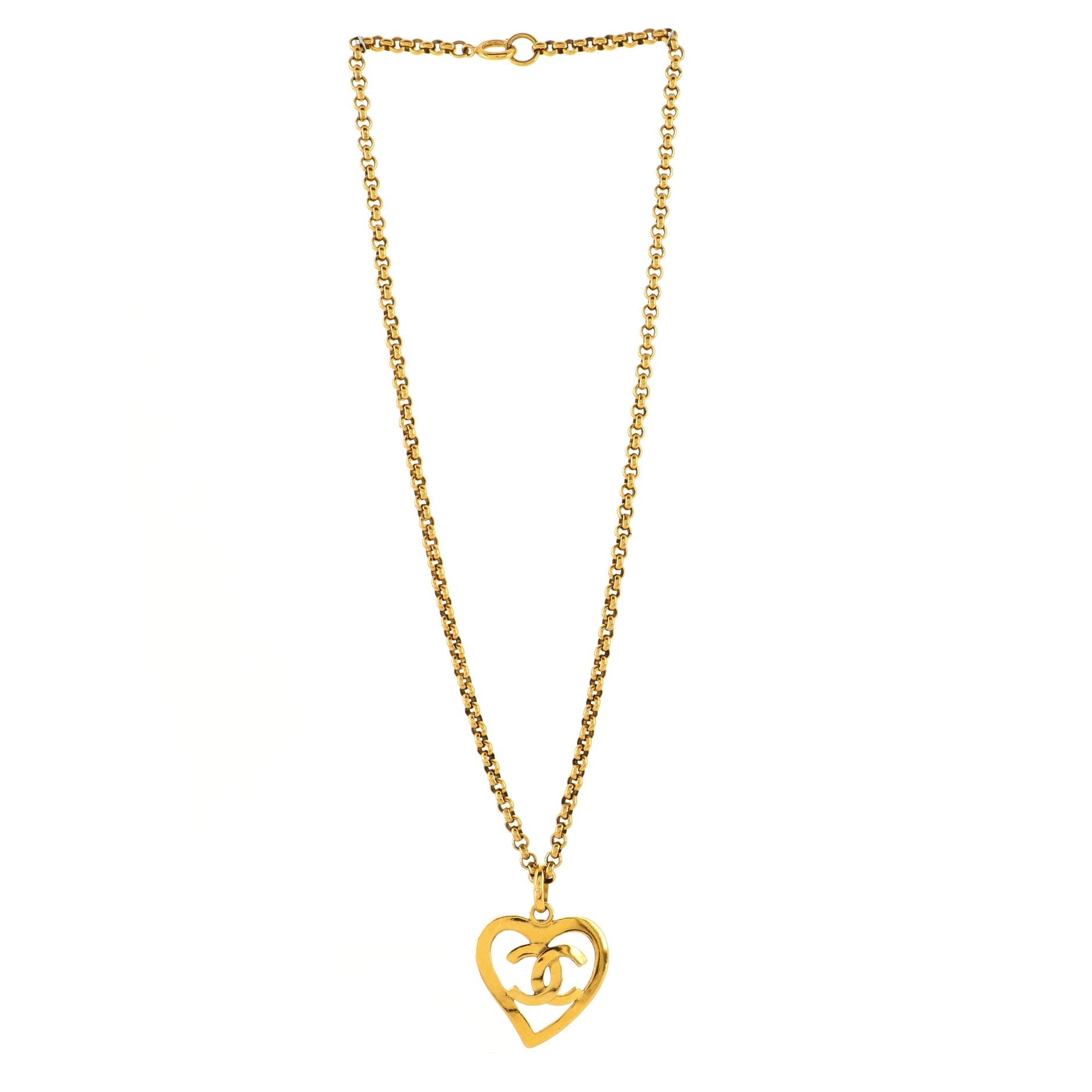 Vintage CC Heart Pendant Long Necklace Metal