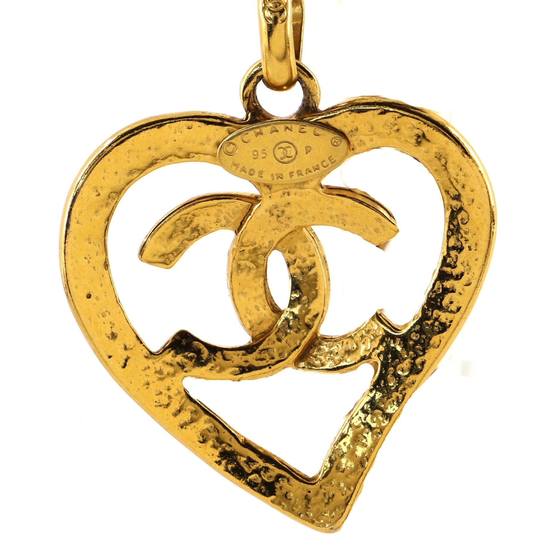 Vintage CC Heart Pendant Long Necklace Metal