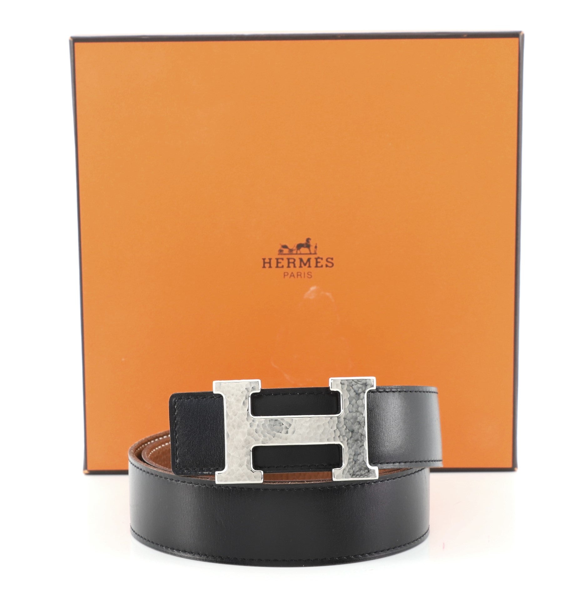 Constance Martelee H Reversible Belt Leather with Hammered Hardware Medium 80
