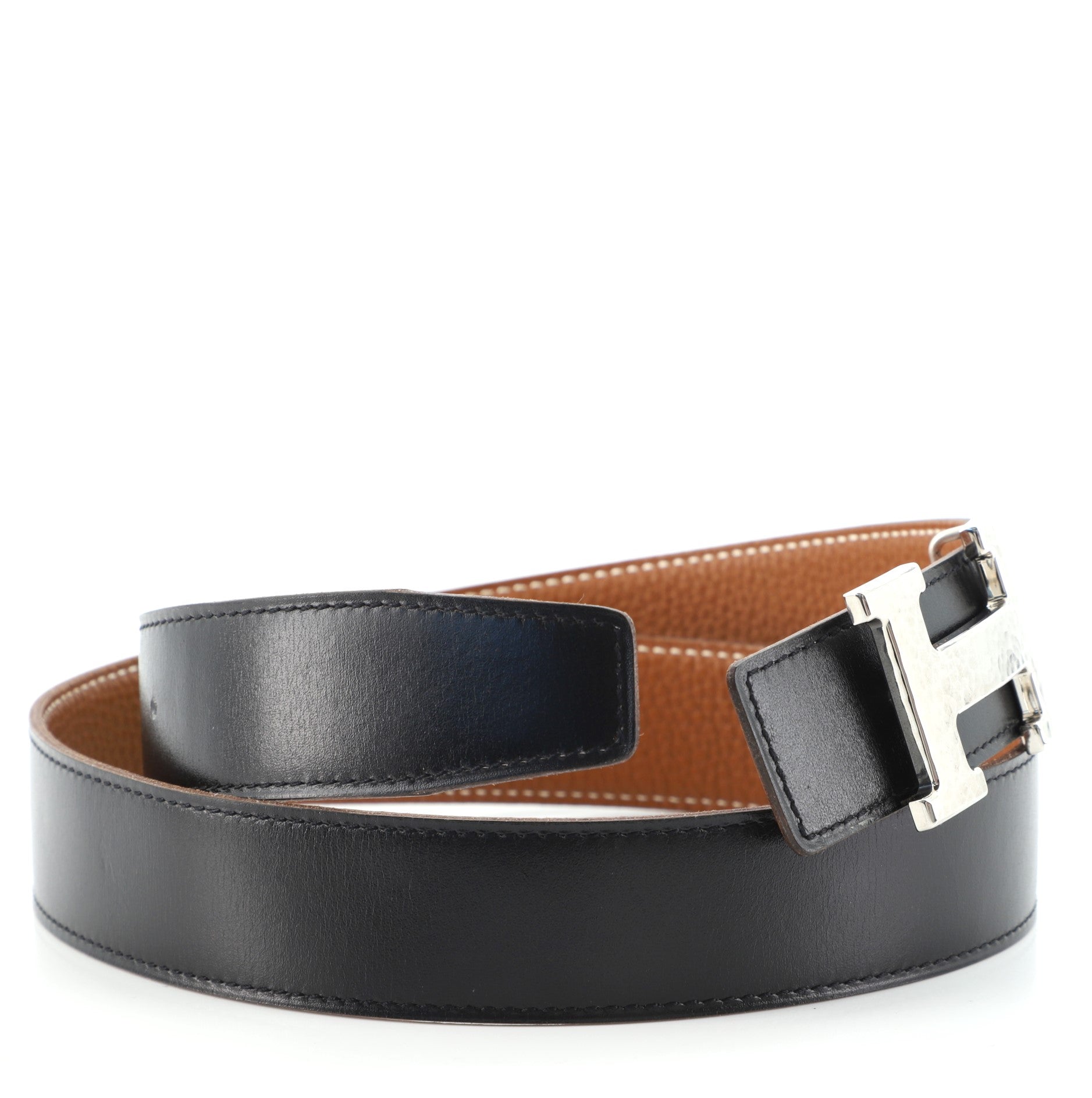 Constance Martelee H Reversible Belt Leather with Hammered Hardware Medium 80